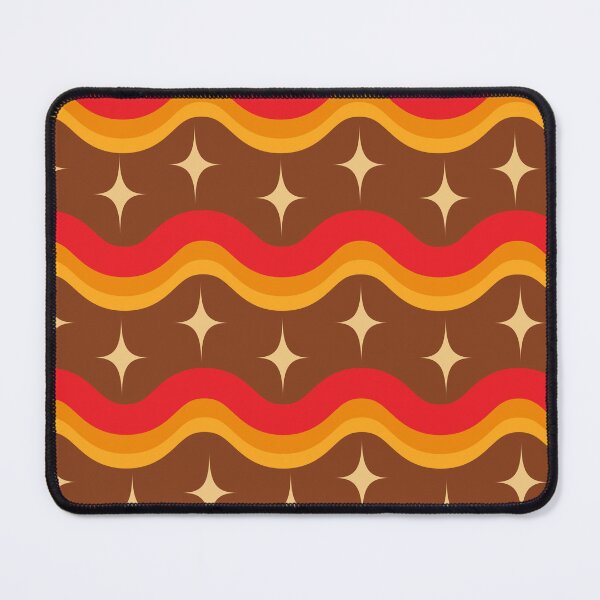 Item preview, Mid century yellow starbursts on retro 70s orange red waves pattern  designed and sold by Yasminepatterns .