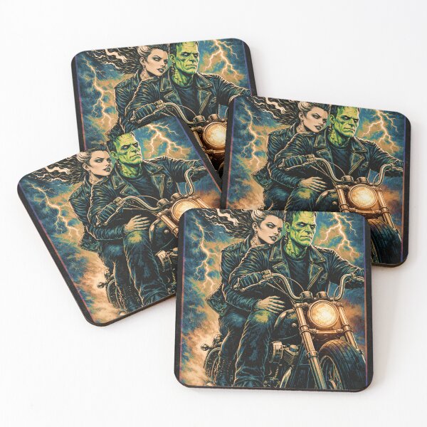 Item preview, "Love Never Dies" Frankenstein and Bride Riding Motorcycle designed and sold by judgehydrogen.