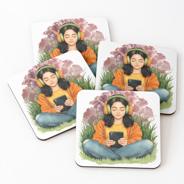 Item preview, Cozy Aesthetic Girl Art – Music Lover Illustration, Chill Headphones in Nature, Relaxing Lifestyle Design designed and sold by ChenEngEng.