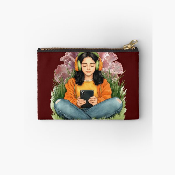 Item preview, Cozy Aesthetic Girl Art – Music Lover Illustration, Chill Headphones in Nature, Relaxing Lifestyle Design designed and sold by ChenEngEng.