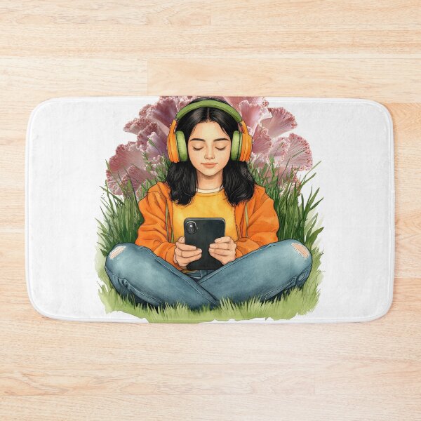 Item preview, Cozy Aesthetic Girl Art – Music Lover Illustration, Chill Headphones in Nature, Relaxing Lifestyle Design designed and sold by ChenEngEng.