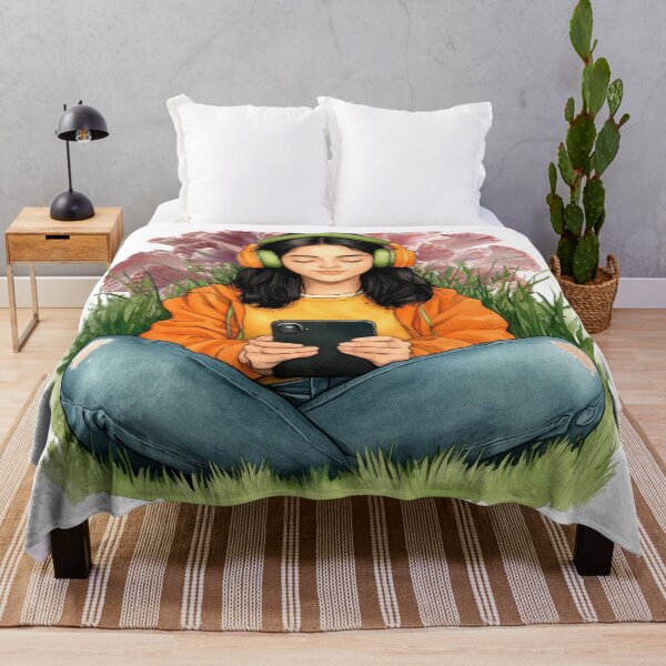 Item preview, Cozy Aesthetic Girl Art – Music Lover Illustration, Chill Headphones in Nature, Relaxing Lifestyle Design designed and sold by ChenEngEng.