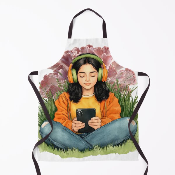 Item preview, Cozy Aesthetic Girl Art – Music Lover Illustration, Chill Headphones in Nature, Relaxing Lifestyle Design designed and sold by ChenEngEng.