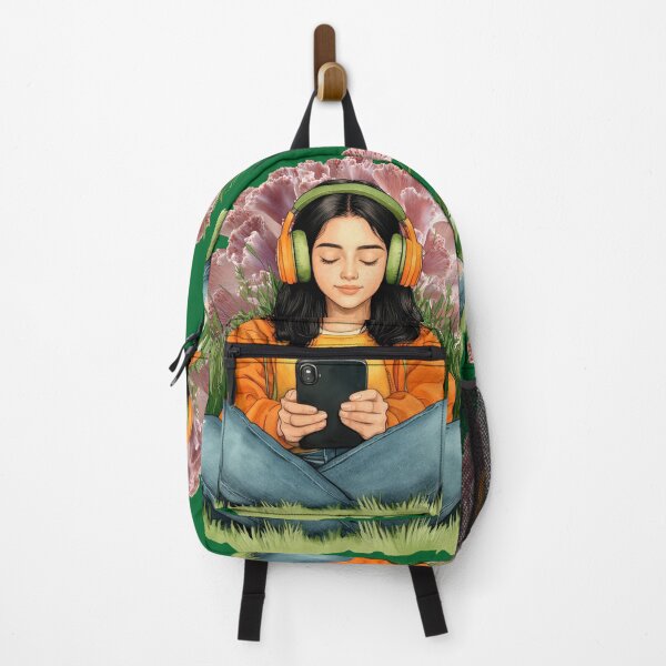 Item preview, Cozy Aesthetic Girl Art – Music Lover Illustration, Chill Headphones in Nature, Relaxing Lifestyle Design designed and sold by ChenEngEng.
