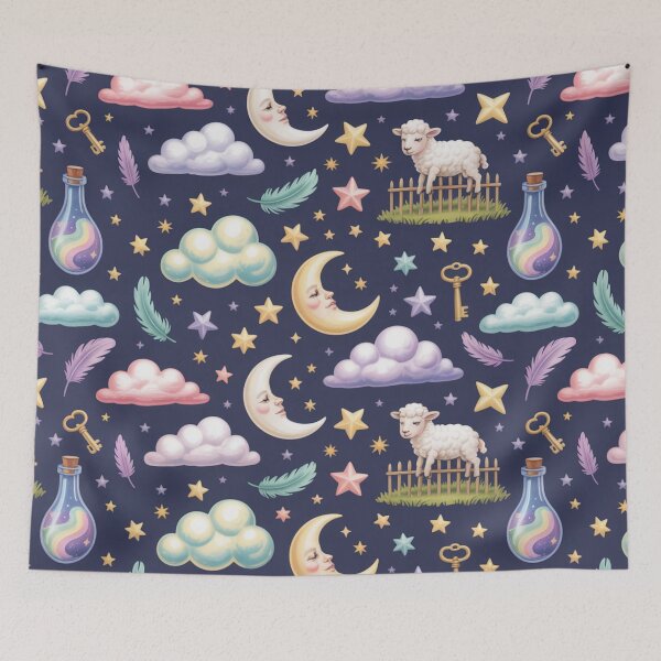 Item preview, Dreamy Moon Sheep Stars Feathers Magic Bottle Seamless Pattern designed and sold by Midnight Veil Designs.