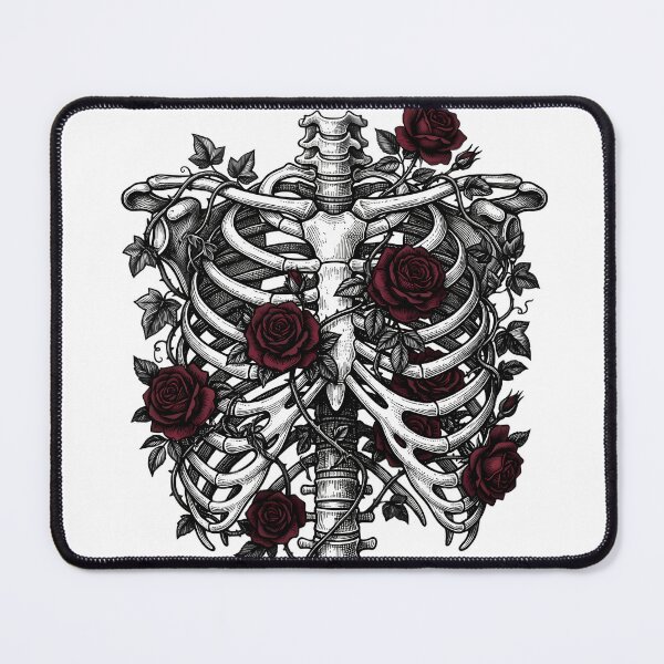 Item preview, Victorian Gothic Ribcage Illustration with Dark Red Roses and Ivy designed and sold by Ich-Studio.