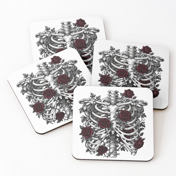 Item preview, Victorian Gothic Ribcage Illustration with Dark Red Roses and Ivy designed and sold by Ich-Studio.