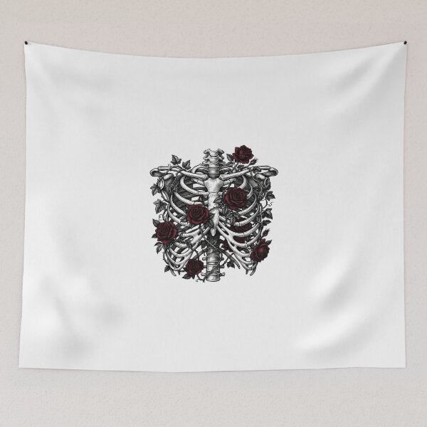 Item preview, Victorian Gothic Ribcage Illustration with Dark Red Roses and Ivy designed and sold by Ich-Studio.