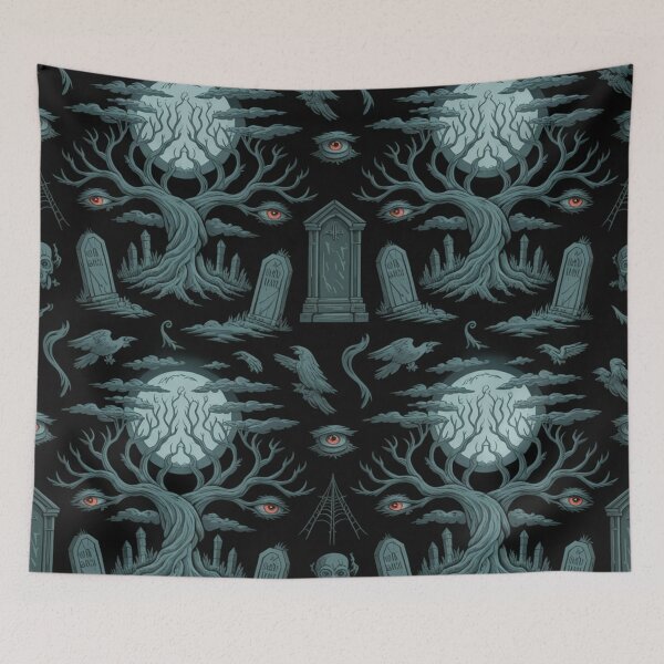 Item preview, Dark Gothic Halloween Ravens Moonlit Graveyard Seamless Pattern designed and sold by Midnight Veil Designs.