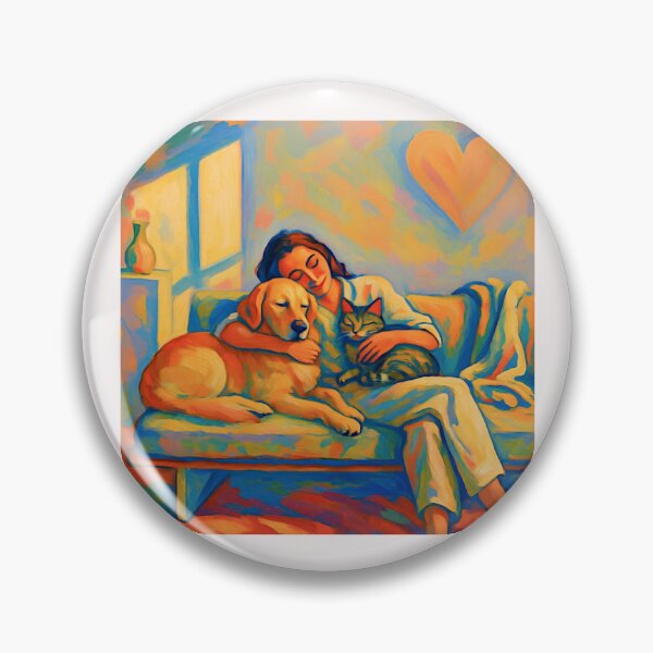Item preview, Quiet Embrace – Woman, Golden Retriever & Cat in Minimalist Serenity #5 designed and sold by Helios Be. Lavsh.