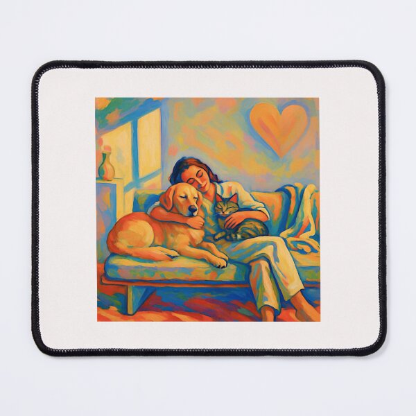 Item preview, Quiet Embrace – Woman, Golden Retriever & Cat in Minimalist Serenity #5 designed and sold by Helios Be. Lavsh.