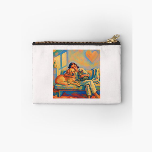 Item preview, Quiet Embrace – Woman, Golden Retriever & Cat in Minimalist Serenity #5 designed and sold by Helios Be. Lavsh.
