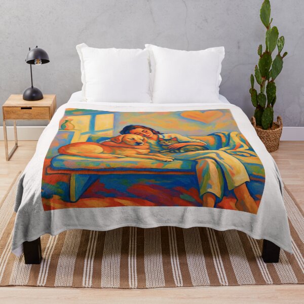 Item preview, Quiet Embrace – Woman, Golden Retriever & Cat in Minimalist Serenity #5 designed and sold by Helios Be. Lavsh.