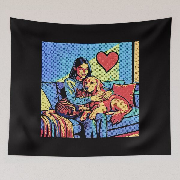Item preview, Quiet Embrace – Woman, Golden Retriever & Cat in Minimalist Serenity #6 designed and sold by Helios Be. Lavsh.