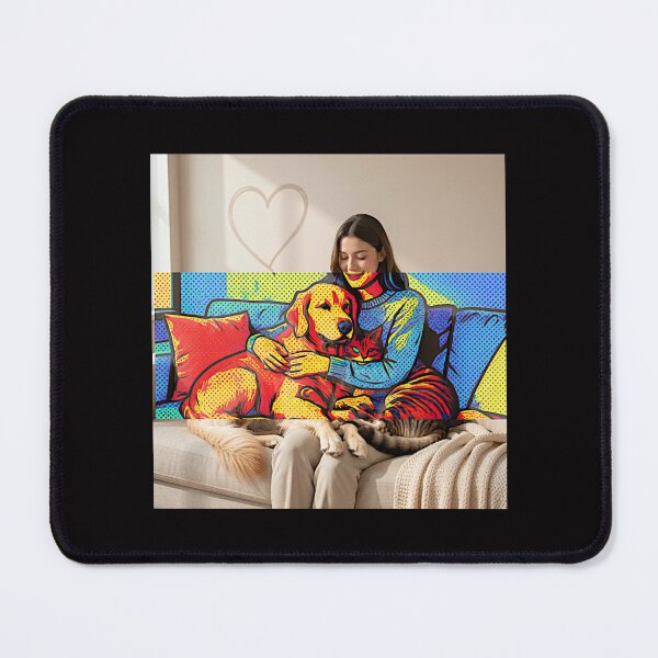 Item preview, Quiet Embrace – Woman, Golden Retriever & Cat in Minimalist Serenity #7 designed and sold by Helios Be. Lavsh.