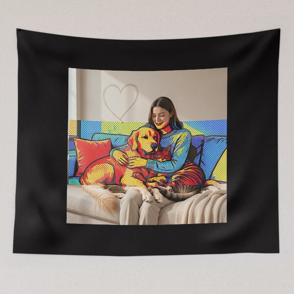 Item preview, Quiet Embrace – Woman, Golden Retriever & Cat in Minimalist Serenity #7 designed and sold by Helios Be. Lavsh.