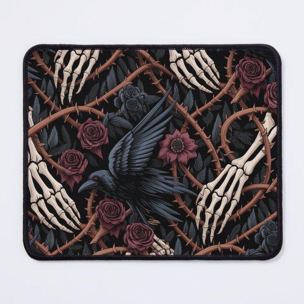 Item preview, Dark Gothic Ravens Skeleton Hands Thorn Roses Seamless Pattern designed and sold by Midnight Veil Designs.