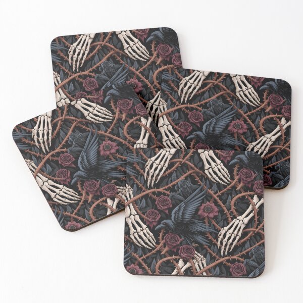 Item preview, Dark Gothic Ravens Skeleton Hands Thorn Roses Seamless Pattern designed and sold by Midnight Veil Designs.