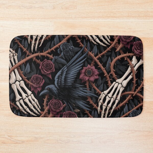 Item preview, Dark Gothic Ravens Skeleton Hands Thorn Roses Seamless Pattern designed and sold by Midnight Veil Designs.