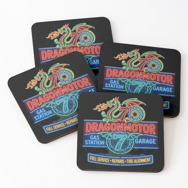 Item preview, Neon Dragon Motor Gas Station - Retro Fantasy Garage Sign designed and sold by dragonmotor7.