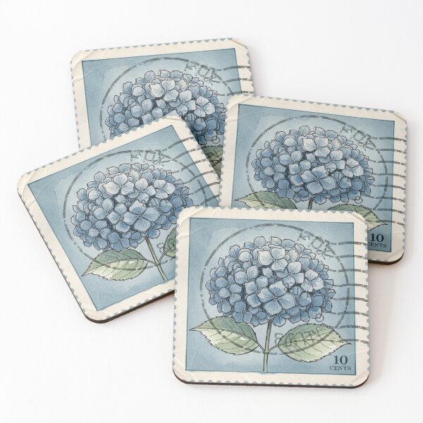 Artikelvorschau, Vintage-Briefmarke mit blauer Hortensie entworfen und verkauft von bloom-moon.