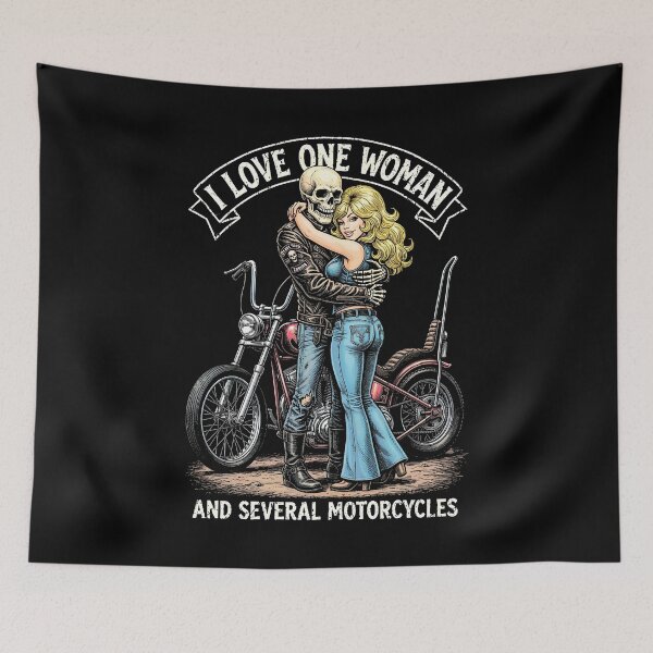 Item preview, I Love One Woman Motorcycle Skeleton Biker Funny Motorcycles designed and sold by GrandeDuc.