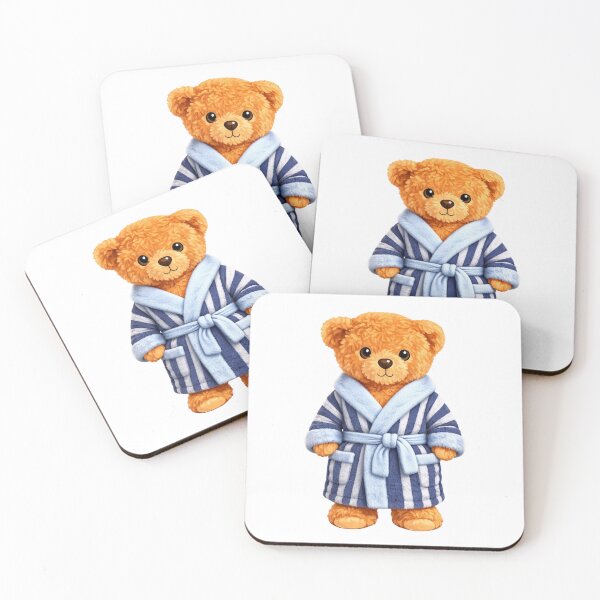 Item preview, Cute Teddy Bear in Blue Striped Bathrobe - Cozy Self Care Mascot designed and sold by CuteBear87.