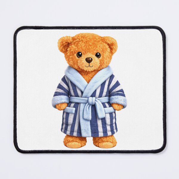 Item preview, Cute Teddy Bear in Blue Striped Bathrobe - Cozy Self Care Mascot designed and sold by CuteBear87.
