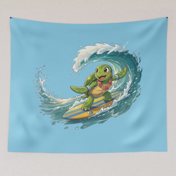 Item preview, Kawaii Anime Sea Turtle Surfing Big Wave designed and sold by WalterAdd.