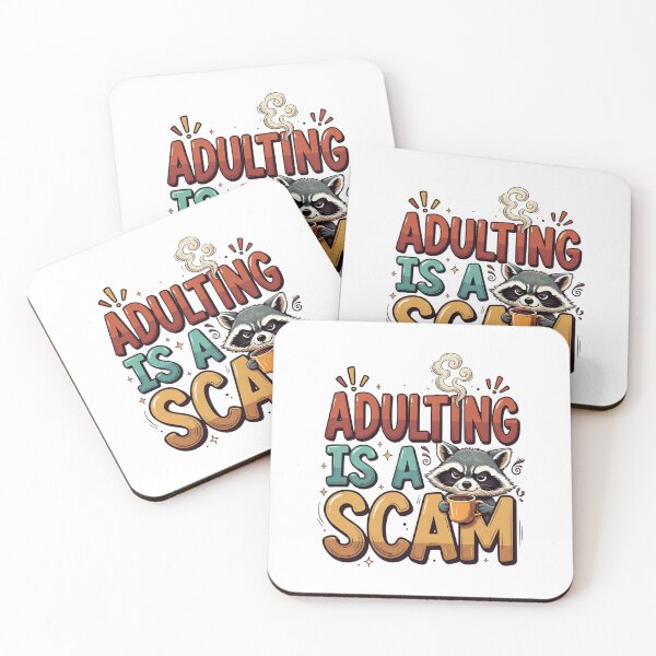 Item preview, Adulting Is A Scam Grumpy Raccoon Coffee Art designed and sold by TshirtsOnline-.