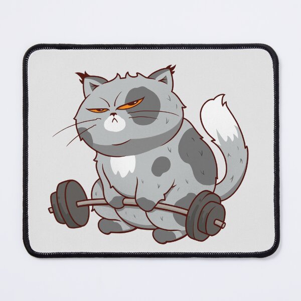 Item preview, Gym cat, grumpy gym cat, cute angry Kitty workout illustration designed and sold by Madzilla Wear.