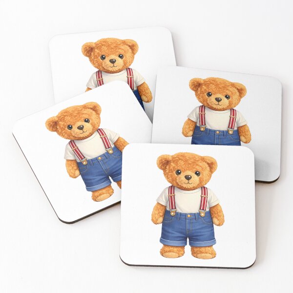 Item preview, Cute Preppy Teddy Bear in Denim Shorts & Red Suspenders - Vintage Mascot designed and sold by CuteBear87.