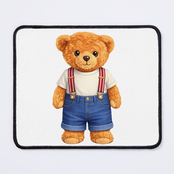 Item preview, Cute Preppy Teddy Bear in Denim Shorts & Red Suspenders - Vintage Mascot designed and sold by CuteBear87.