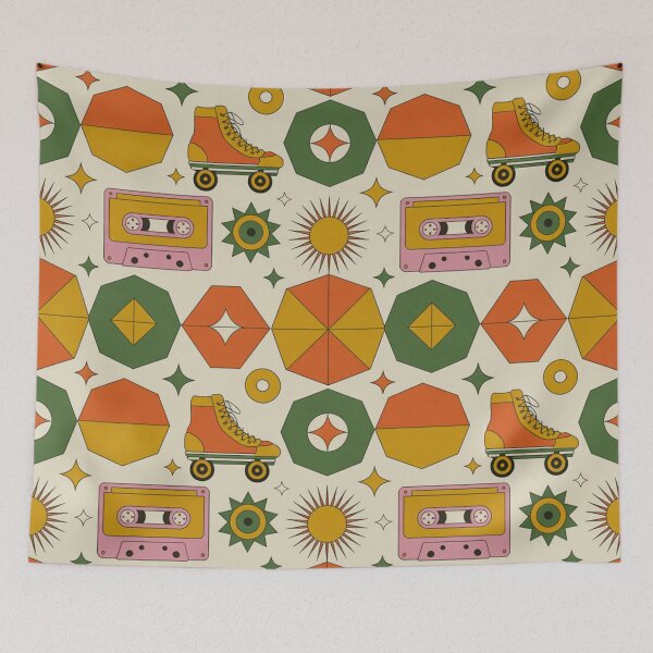 Item preview, Retro 80s Rollerskates Cassettes Geometric Seamless Pattern designed and sold by Midnight Veil Designs.