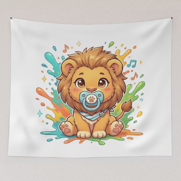 Item preview, Kawaii Anime Baby Lion with Pacifier and Color Splatter designed and sold by WalterAdd.