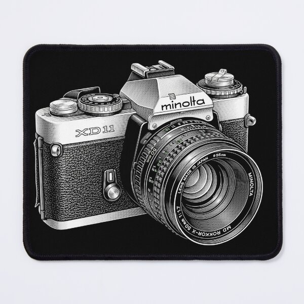Item preview, Minolta XD11 – Vintage 35mm SLR Camera Illustration (Black & White) designed and sold by Stinky Lincy's Apparel Company.