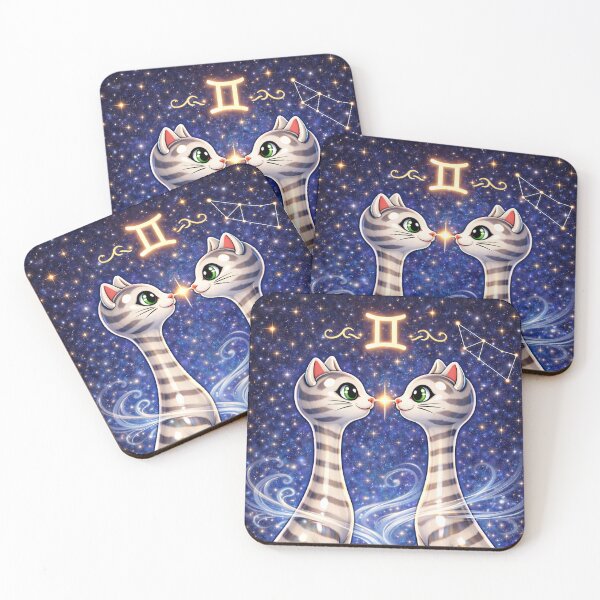 Item preview, Gemini Zodiac Long necked Cats – Celestial Astrology Gemini Twins Cat Illustration designed and sold by chihuahuashower.