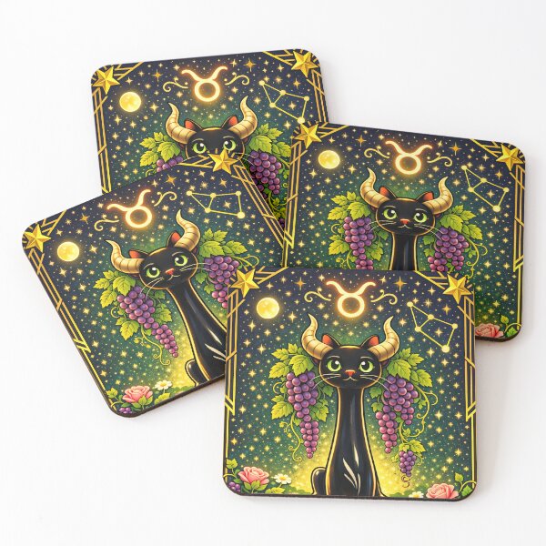 Item preview, Taurus Zodiac Black Cat Long necked cat long neck cat with Horns – Celestial Astrology Cat, Taurus Season Art Nouveau Style designed and sold by chihuahuashower.