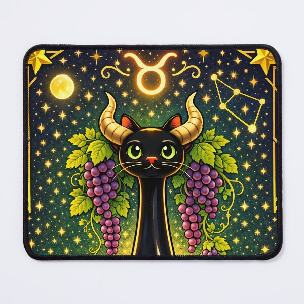 Item preview, Taurus Zodiac Black Cat Long necked cat long neck cat with Horns – Celestial Astrology Cat, Taurus Season Art Nouveau Style designed and sold by chihuahuashower.