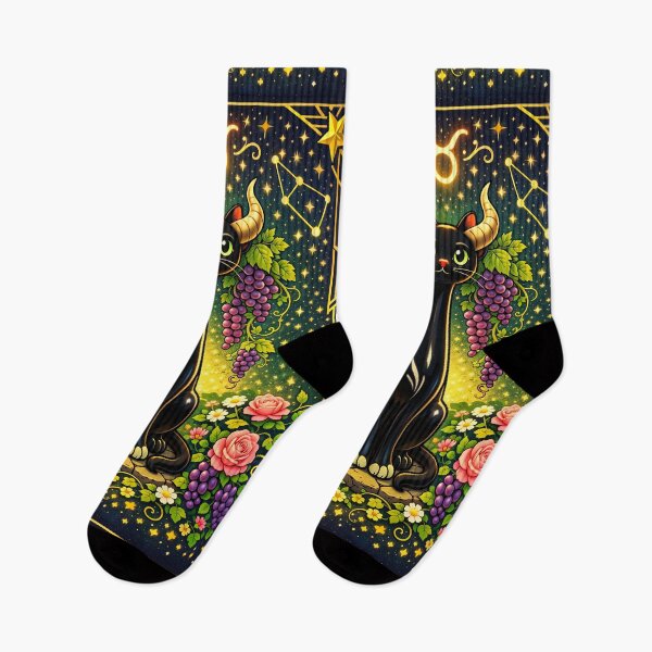 Item preview, Taurus Zodiac Black Cat Long necked cat long neck cat with Horns – Celestial Astrology Cat, Taurus Season Art Nouveau Style designed and sold by chihuahuashower.