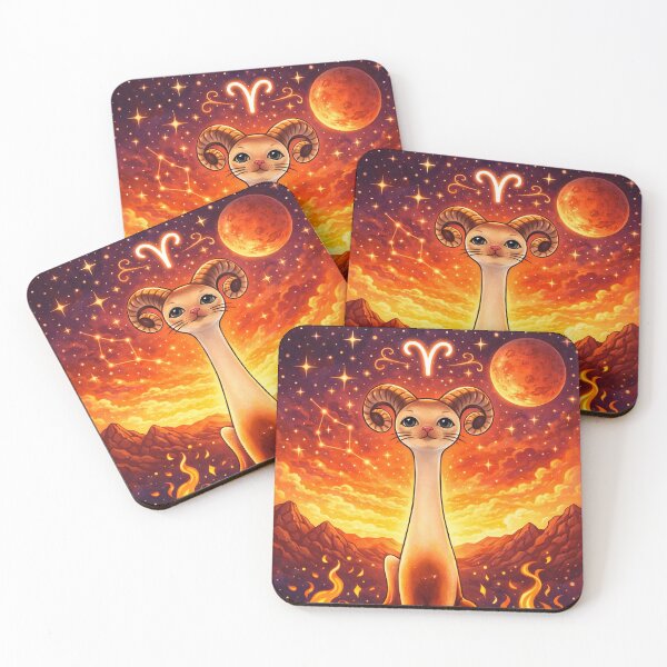 Item preview, Aries Zodiac Long Neck Cat | Mid Century Modern Aries Cat | Retro Astrology Fire Sign Illustration designed and sold by chihuahuashower.