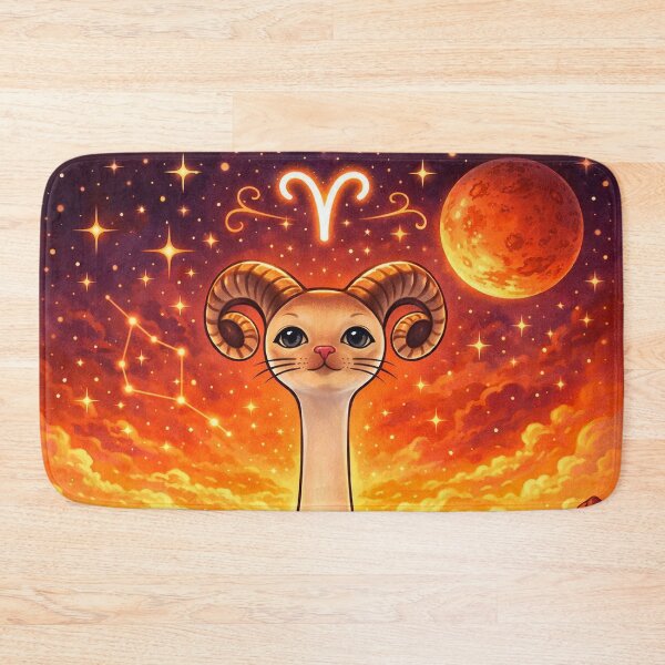 Item preview, Aries Zodiac Long Neck Cat | Mid Century Modern Aries Cat | Retro Astrology Fire Sign Illustration designed and sold by chihuahuashower.