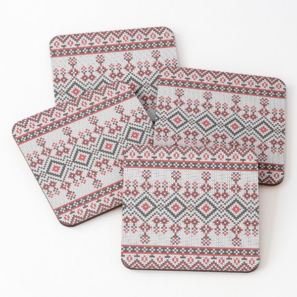 Item preview, Native Indian and East Asian ethnic style cross-stitch knitted pattern in red and black stripes. designed and sold by Nengsang.
