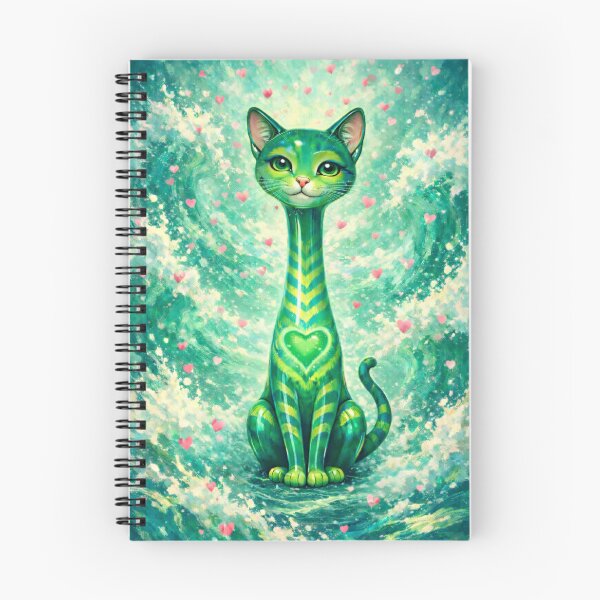 Item preview, Heart Chakra Long Necked Cat – Mid Century Modern Long Neck Cat Waves Spiritual Art designed and sold by chihuahuashower.