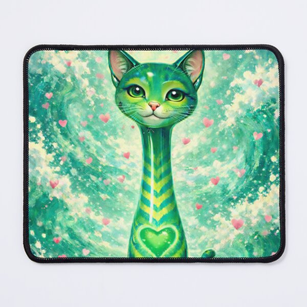 Item preview, Heart Chakra Long Necked Cat – Mid Century Modern Long Neck Cat Waves Spiritual Art designed and sold by chihuahuashower.