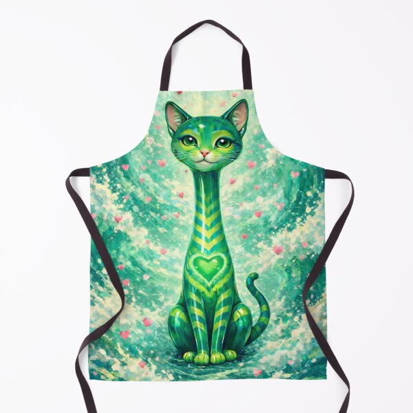 Item preview, Heart Chakra Long Necked Cat – Mid Century Modern Long Neck Cat Waves Spiritual Art designed and sold by chihuahuashower.