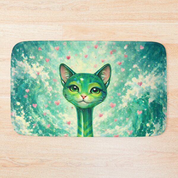 Item preview, Heart Chakra Long Necked Cat – Mid Century Modern Long Neck Cat Waves Spiritual Art designed and sold by chihuahuashower.