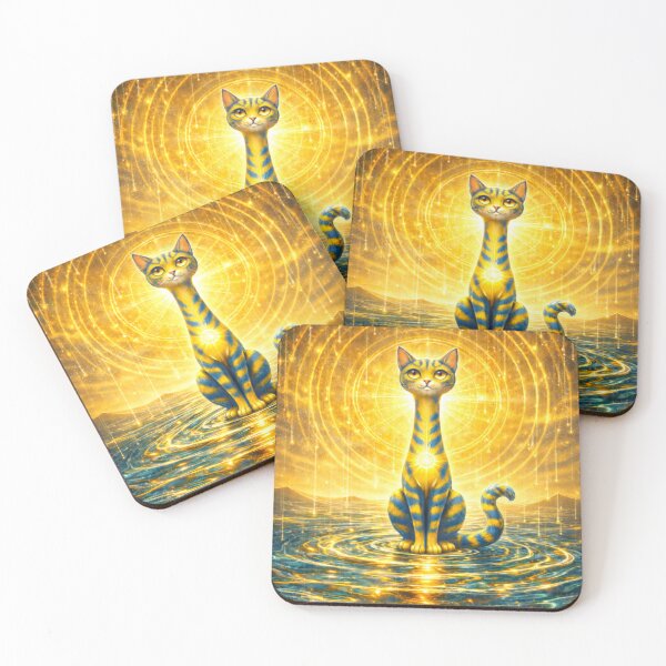Item preview, Solar Plexus Chakra Long Necked Cat – Mid Century Modern Long Neck Cat Water Element Spiritual Art designed and sold by chihuahuashower.