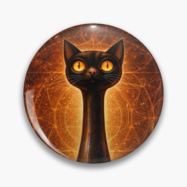 Item preview, Long neck cat Root Chakra Earth Cat – Mid Century Modern Mystical Black Cat Sacred Geometry Art designed and sold by chihuahuashower.