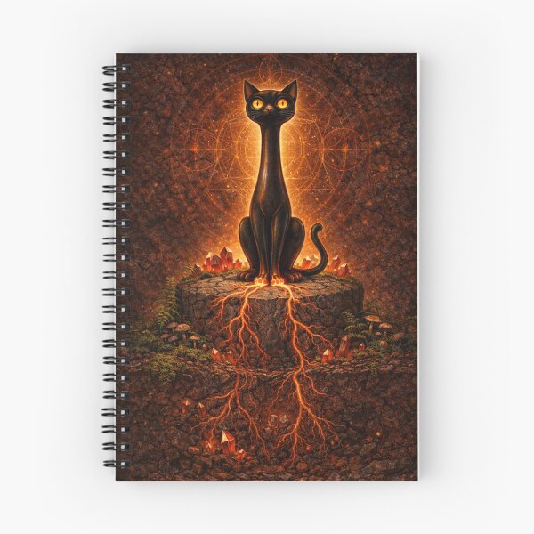Item preview, Long neck cat Root Chakra Earth Cat – Mid Century Modern Mystical Black Cat Sacred Geometry Art designed and sold by chihuahuashower.